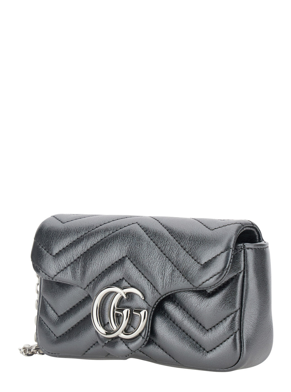 Gucci Women 'Ophidia' Metallic Mini Bag With Chain-Link Shoulder Strap And Gg Plaque On The Front In Leather Woman