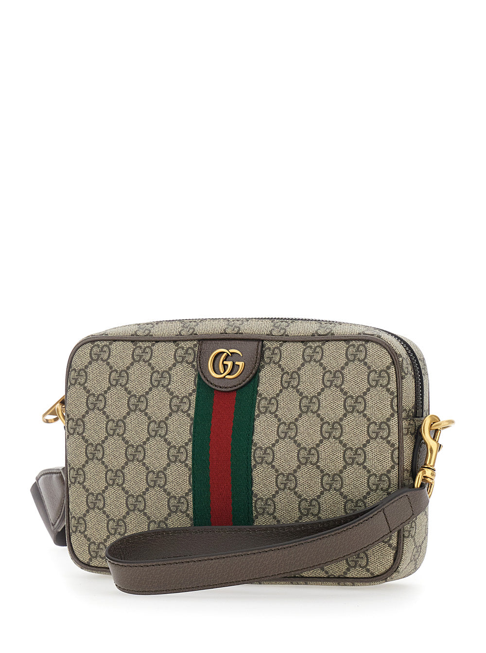 Gucci Men 'Ophidia' Beige Crossbody Bag With Adjustable And Removable Shoulder Strap And Web Detail On The Front In Gg Supreme And Leather Man