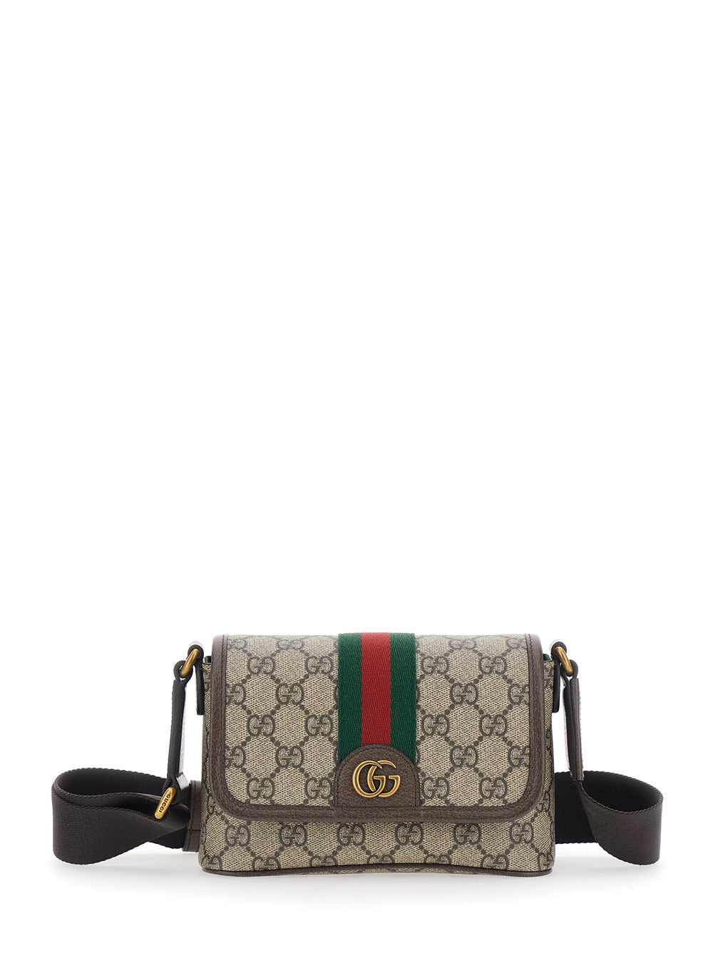 Gucci Men 'Ophidia' Beige Crossbody Bag With Adjustable And Removable Shoulder Strap And Web Detail On The Front In Gg Supreme And Leather Man