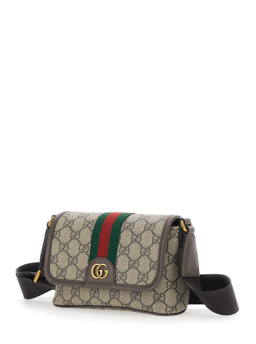 Gucci Men 'Ophidia' Beige Crossbody Bag With Adjustable And Removable Shoulder Strap And Web Detail On The Front In Gg Supreme And Leather Man