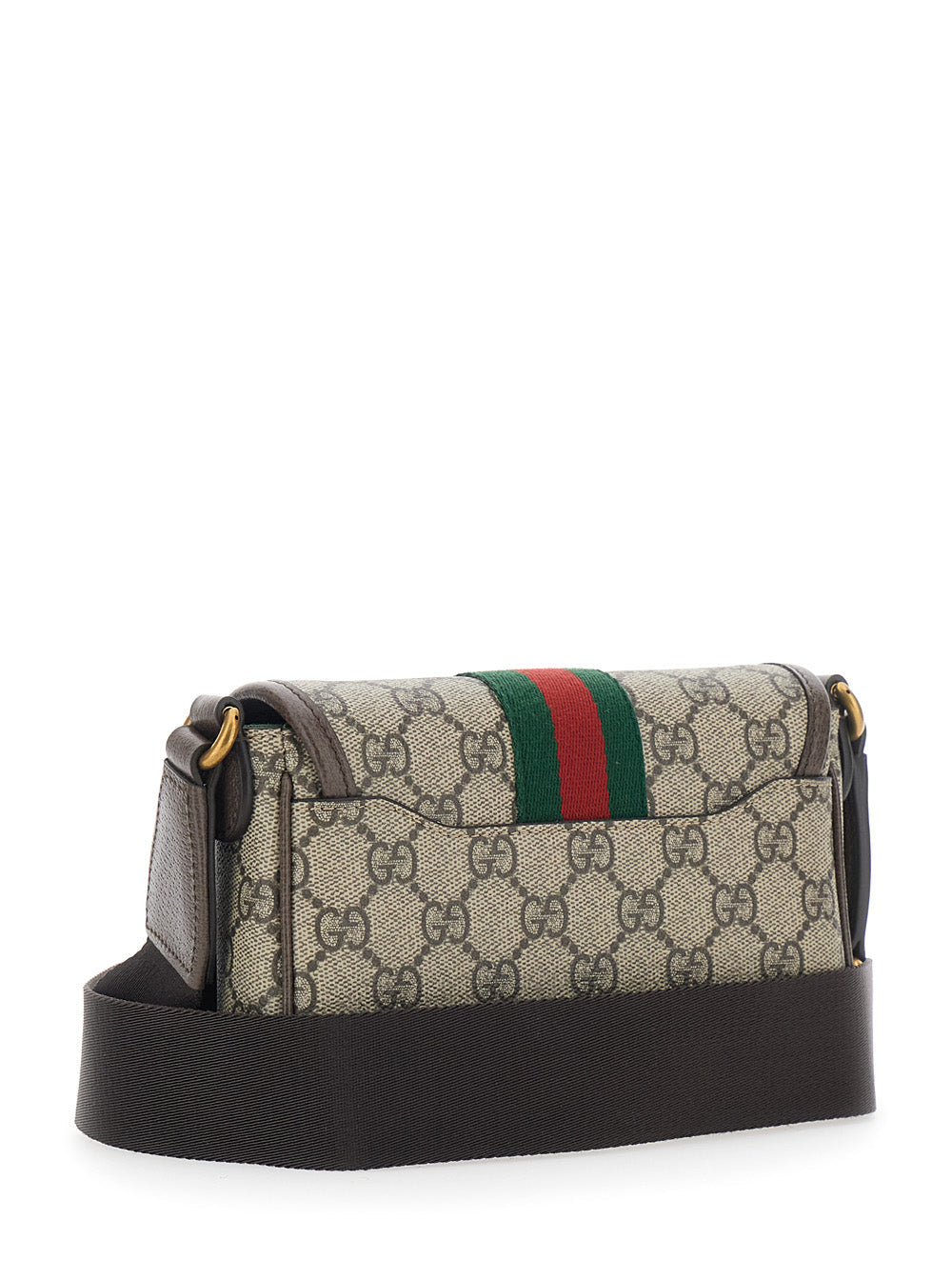 Gucci Men 'Ophidia' Beige Crossbody Bag With Adjustable And Removable Shoulder Strap And Web Detail On The Front In Gg Supreme And Leather Man