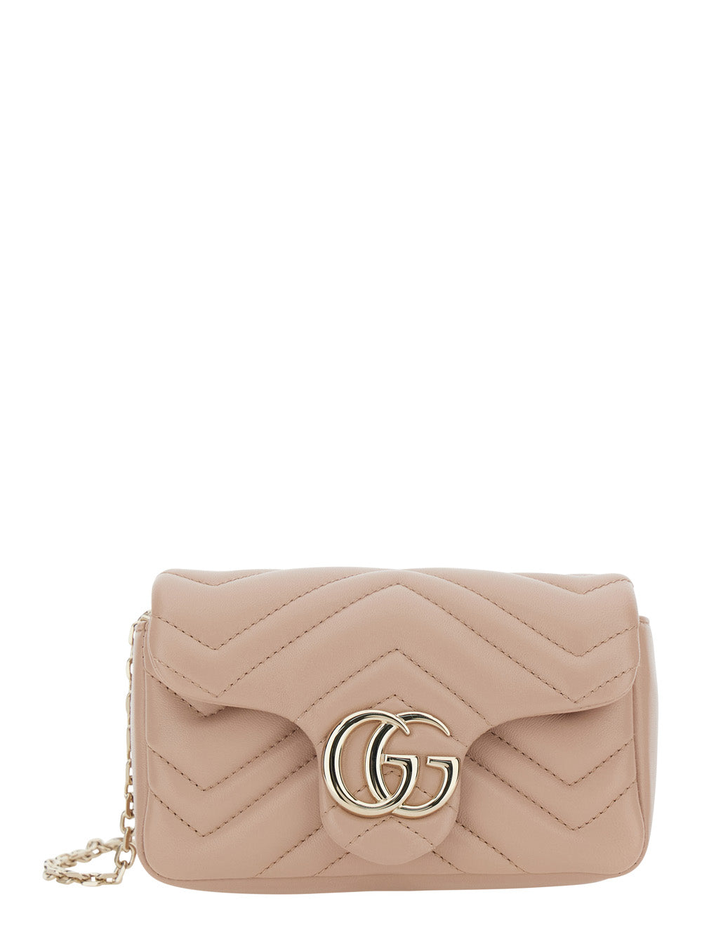 Gucci Women 'Ophidia' Pink Mini Bag With Chain-Link Shoulder Strap And Gg Plaque On The Front In Leather Woman