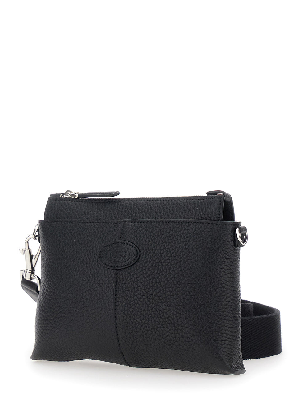 Tod's Men Black Clutch With Removable Shoulder Strap And Embossed Logo On The Front In Grained Leather Man