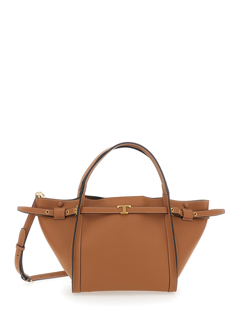 Tod's Women Brown Medium Tote Bag With T Timeless Plaque On The Front And Adjustable And Removable Shoulder Strap In Leather Woman