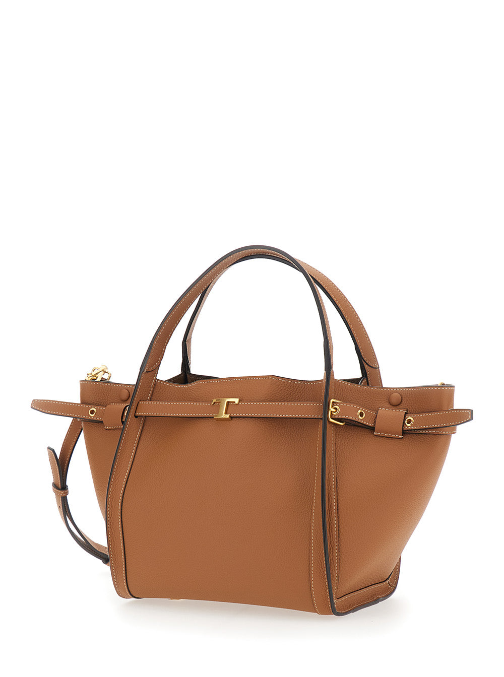 Tod's Women Brown Medium Tote Bag With T Timeless Plaque On The Front And Adjustable And Removable Shoulder Strap In Leather Woman