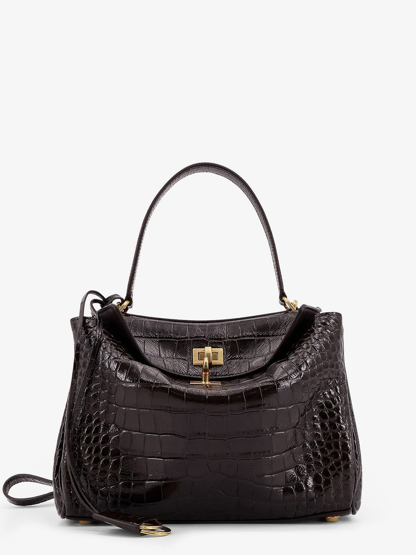Balenciaga Women Rodeo Leather Shoulder Bag With Croco Effect