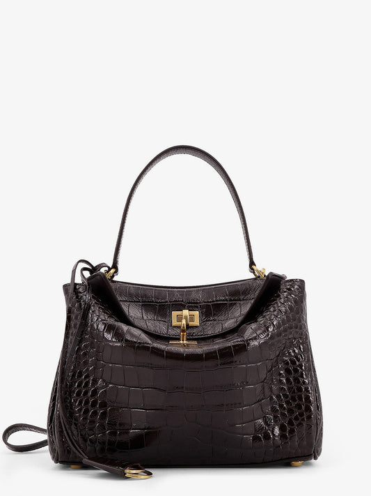 Balenciaga Women Rodeo Leather Shoulder Bag With Croco Effect