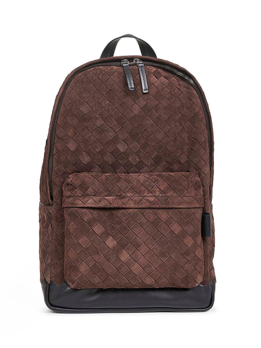 Bottega Veneta Men Brown Intrecciato Suede Backpack