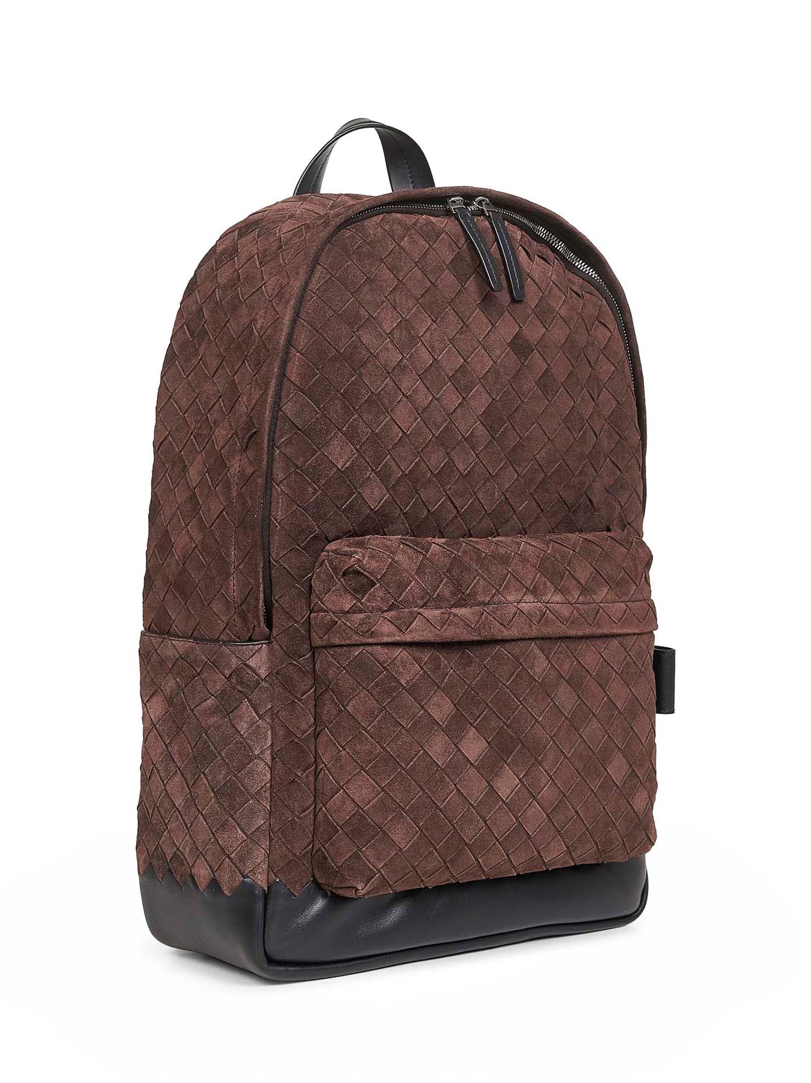 Bottega Veneta Men Brown Intrecciato Suede Backpack