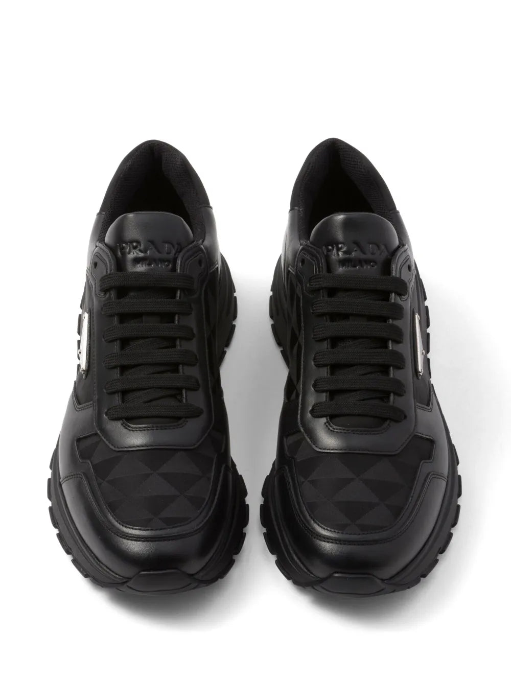 Prada Logo-Jacquard Leather Sneakers