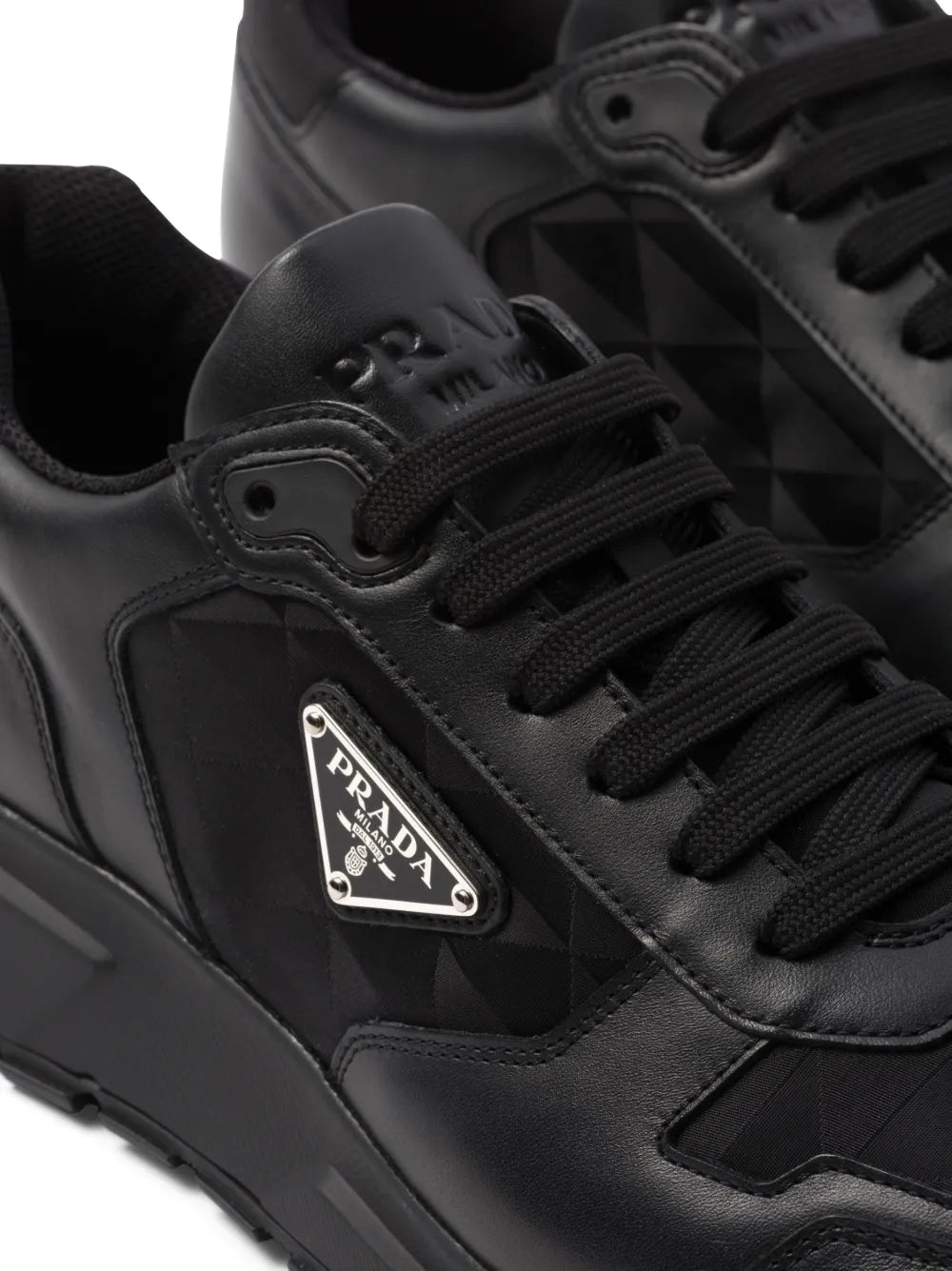 Prada Logo-Jacquard Leather Sneakers