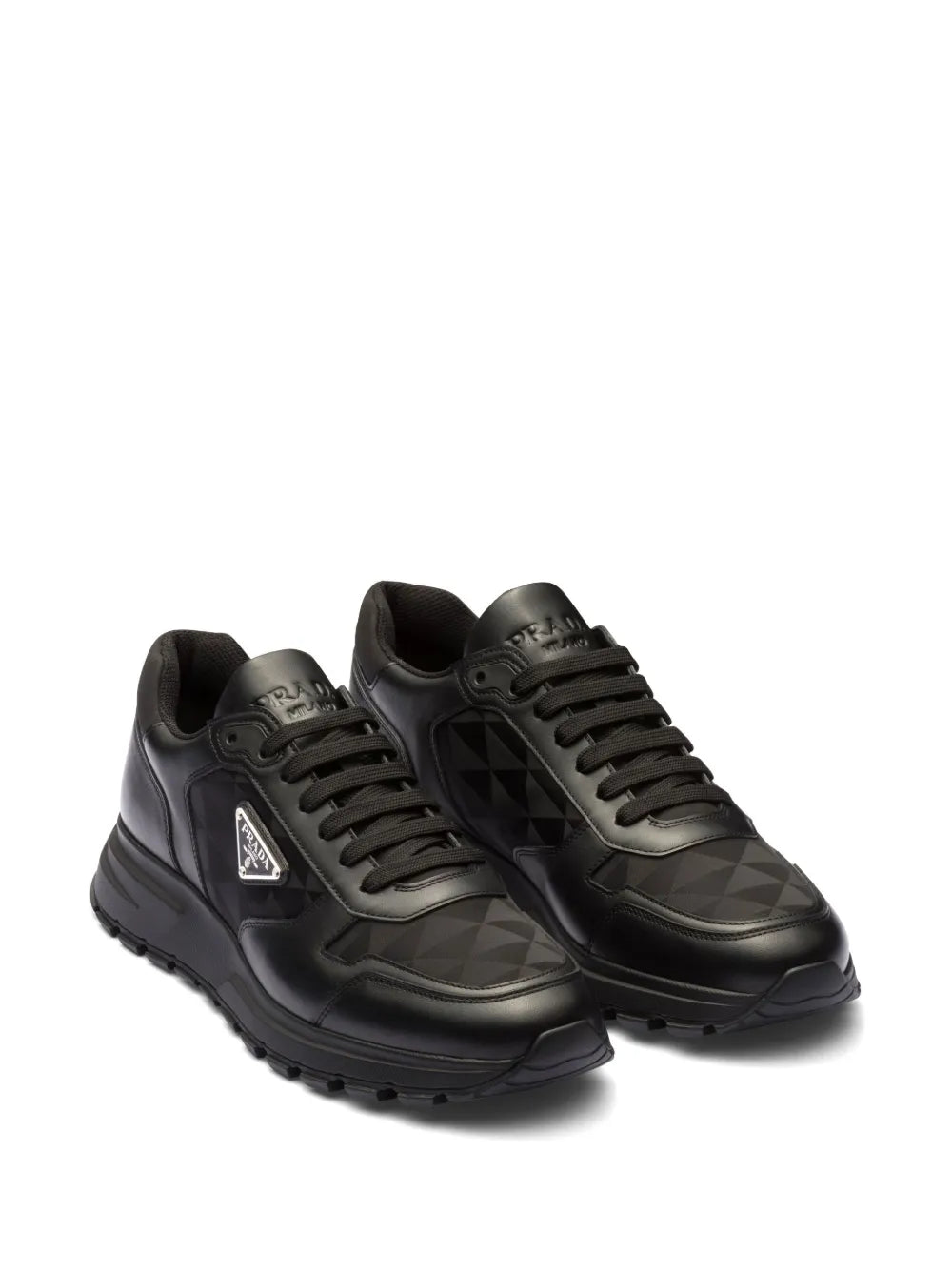 Prada Logo-Jacquard Leather Sneakers