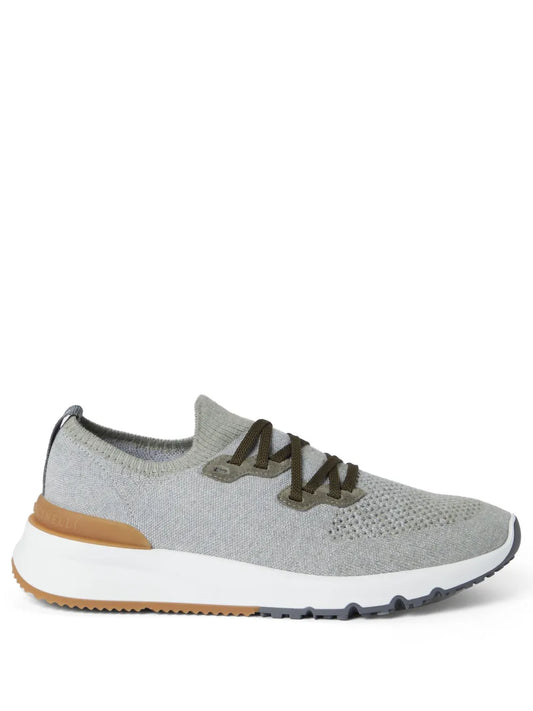 Brunello Cucinelli Logo-Print Cotton-Blend Sneakers