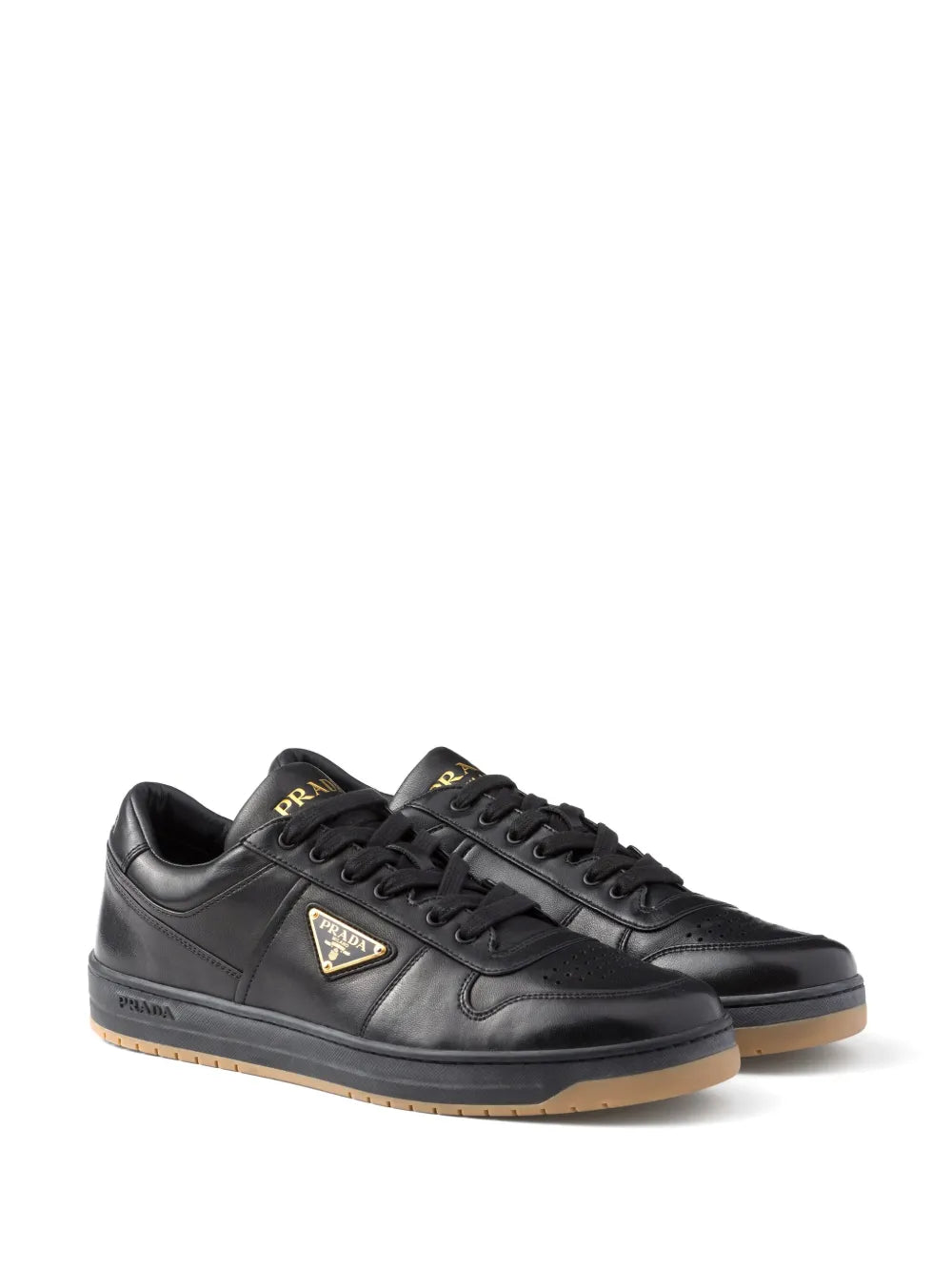 Prada Enamel-Triangle Leather Sneakers