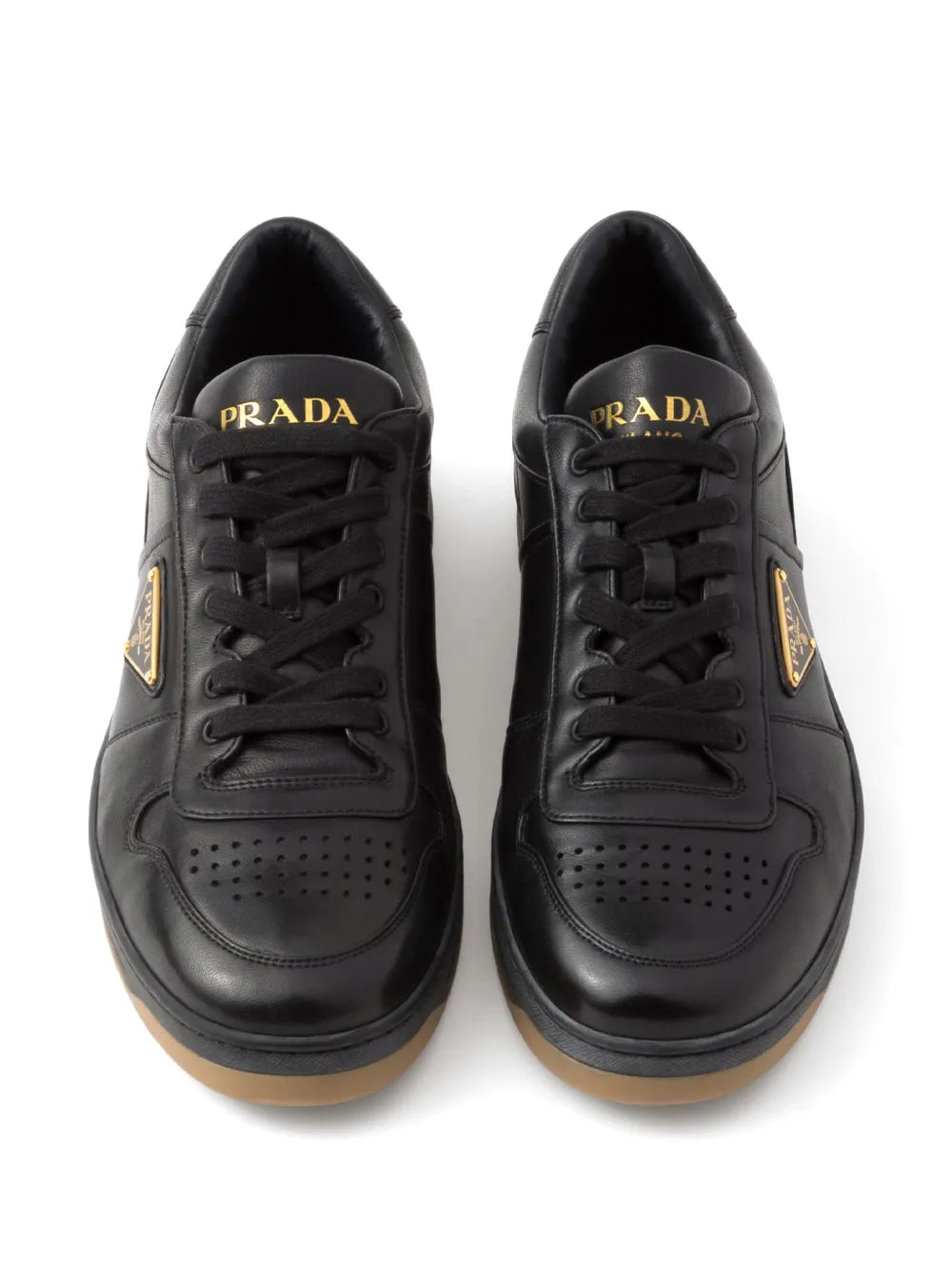 Prada Enamel-Triangle Leather Sneakers