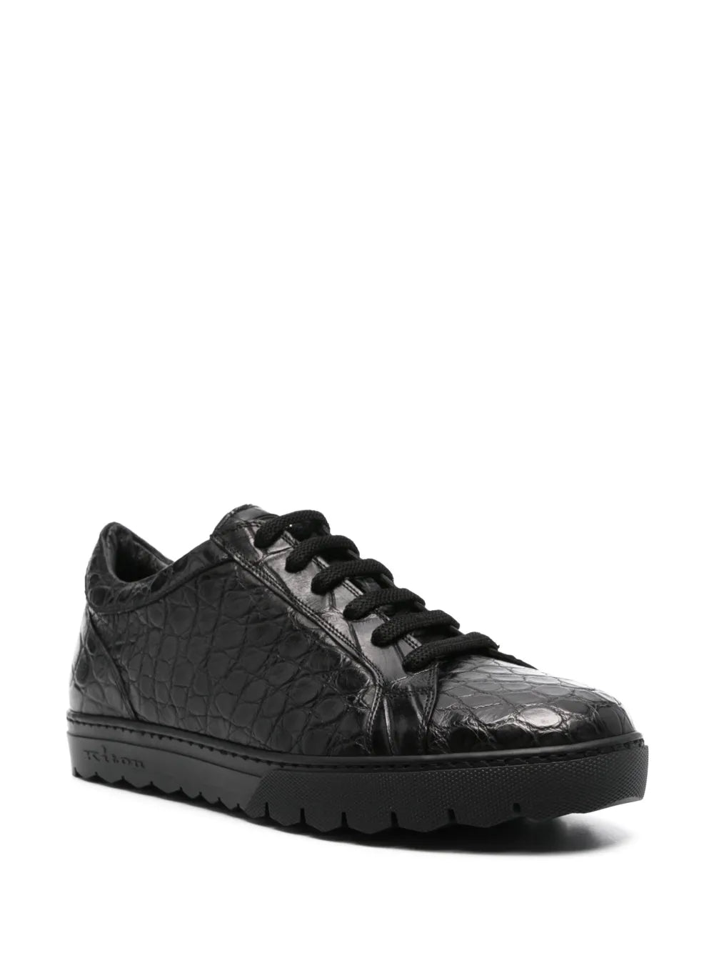 Kiton Crocodile-Embossed Leather Sneakers