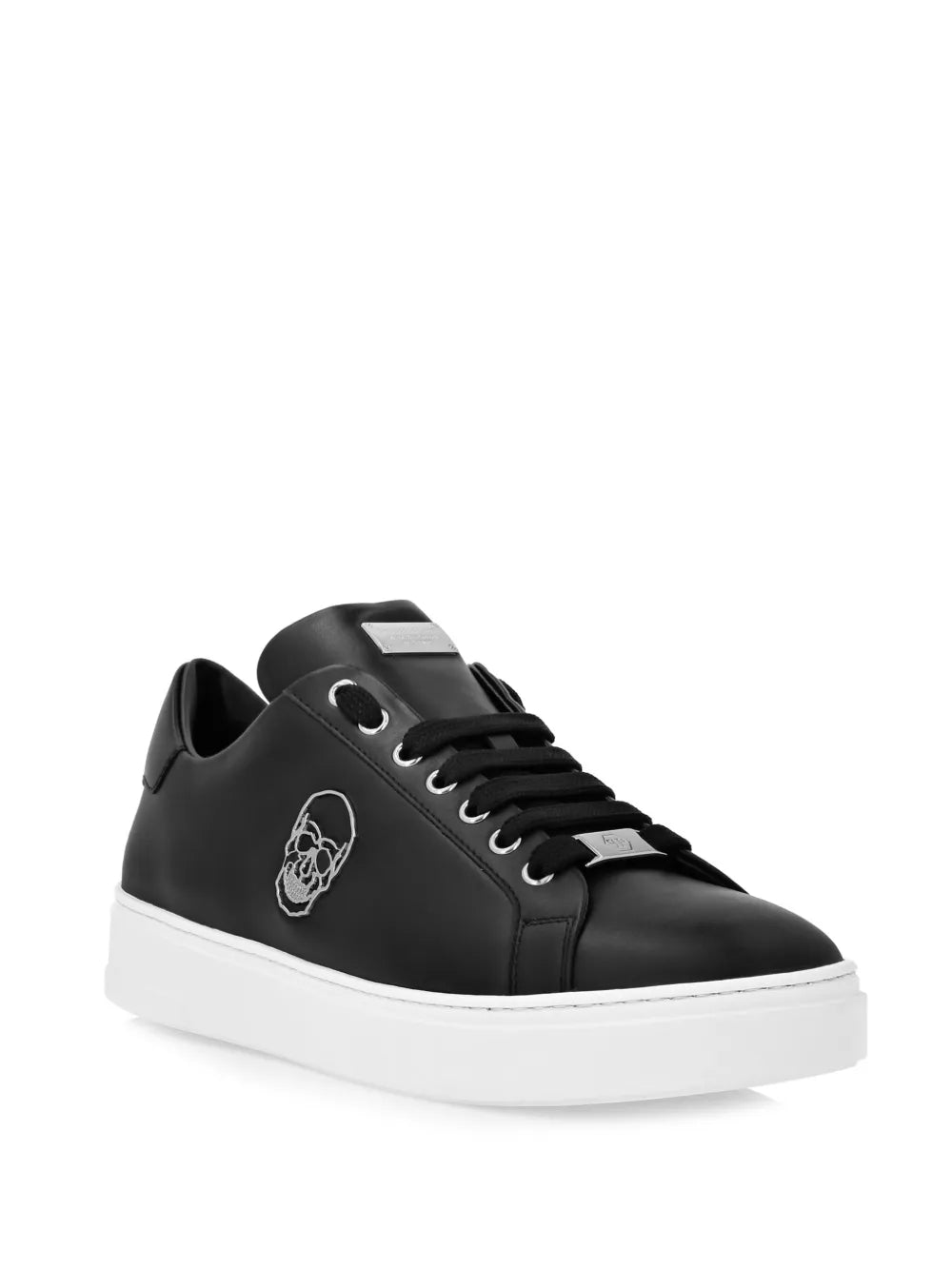 Philipp Plein Skull-Appliqu?Leather Sneakers