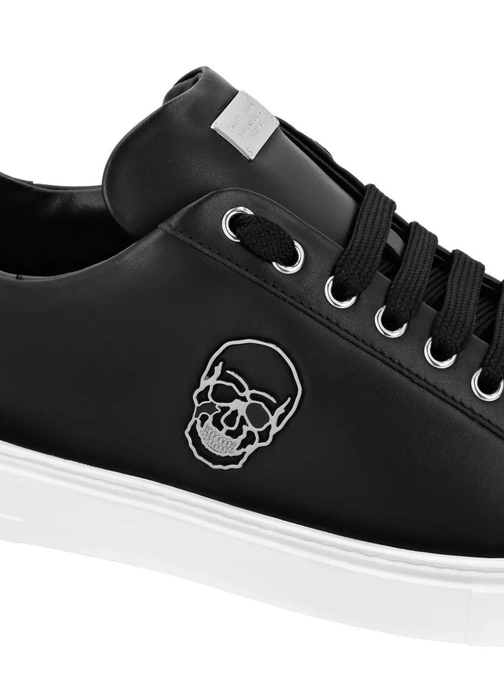 Philipp Plein Skull-Appliqu?Leather Sneakers
