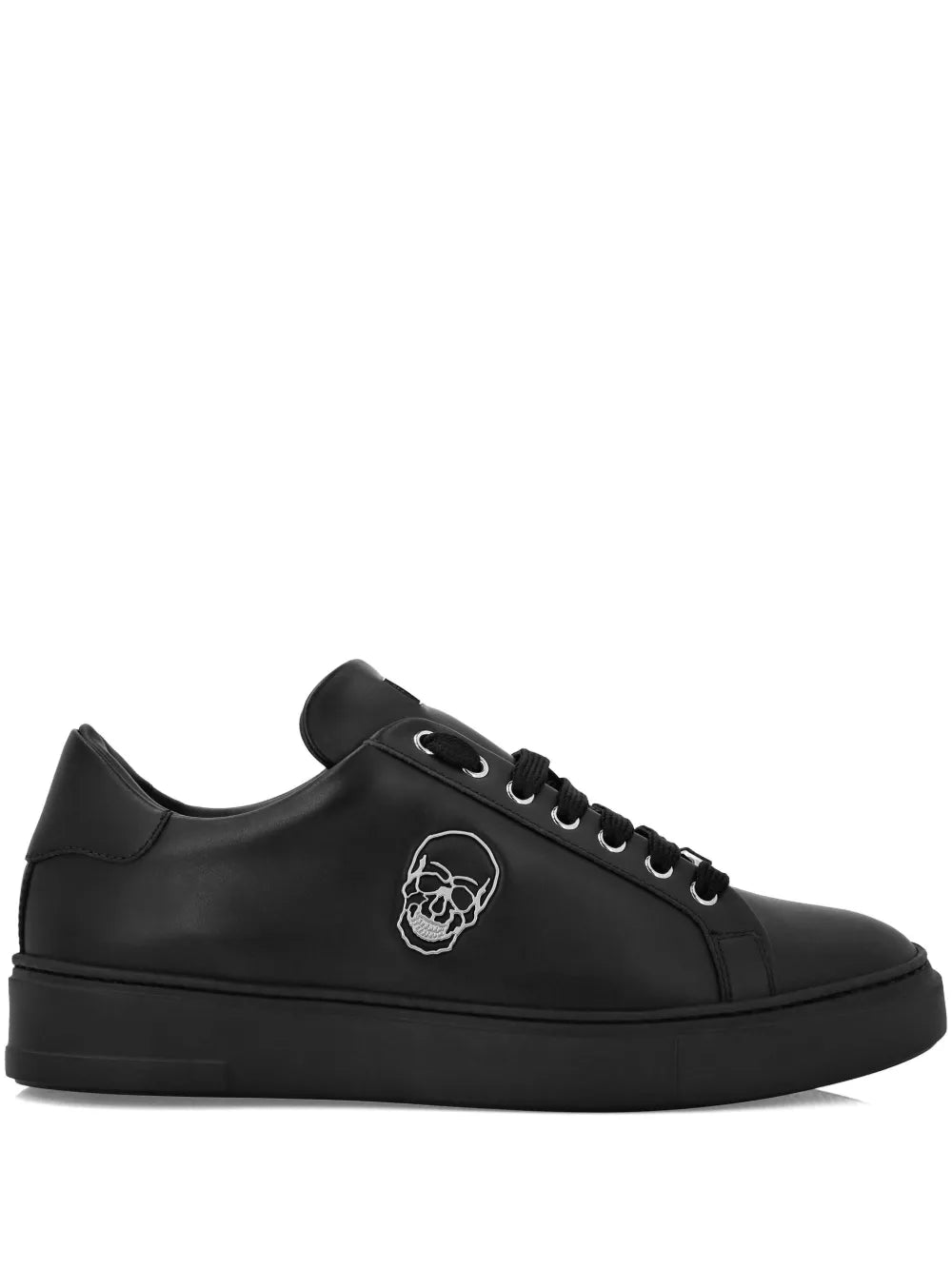 Philipp Plein Skull-Appliqu?Leather Sneakers