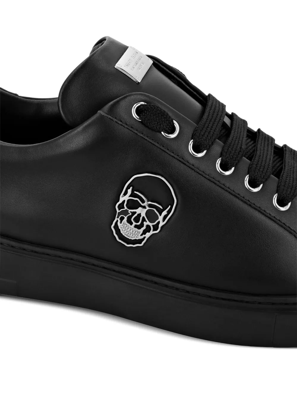 Philipp Plein Skull-Appliqu?Leather Sneakers