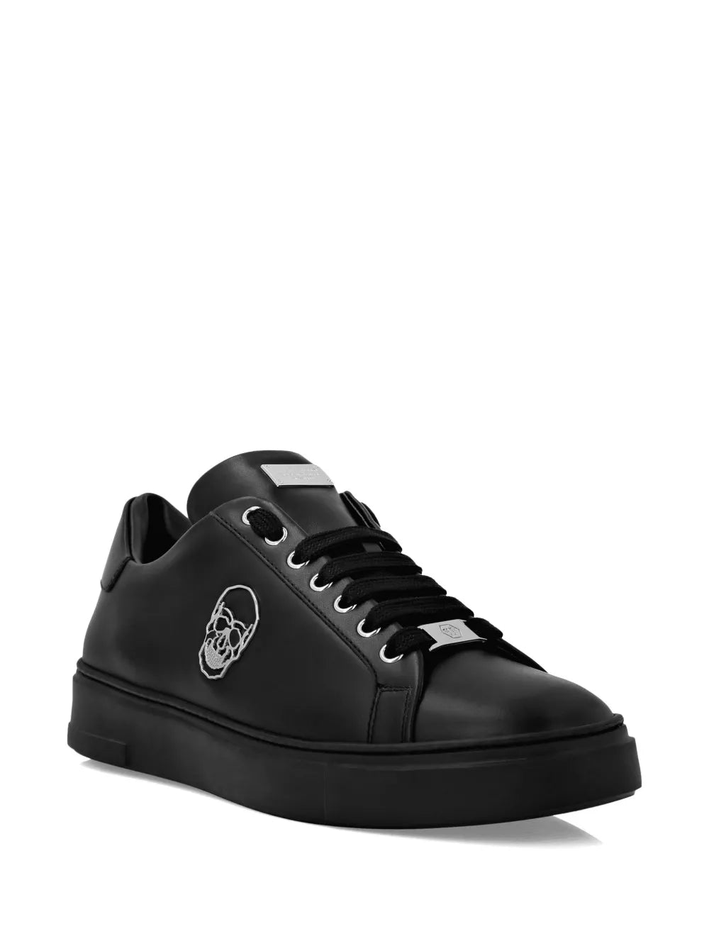 Philipp Plein Skull-Appliqu?Leather Sneakers