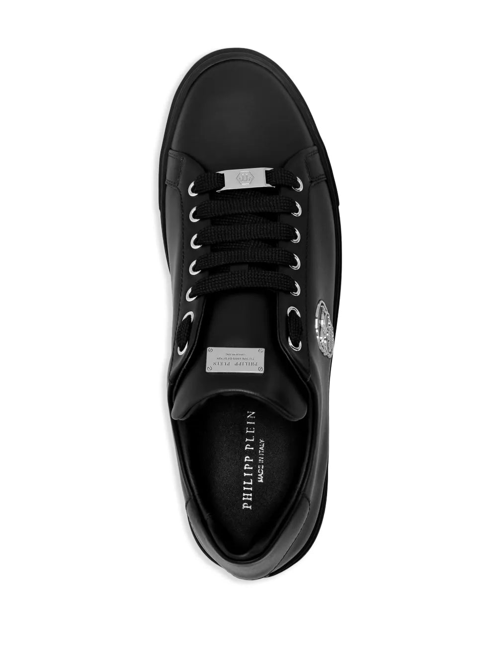 Philipp Plein Skull-Appliqu?Leather Sneakers