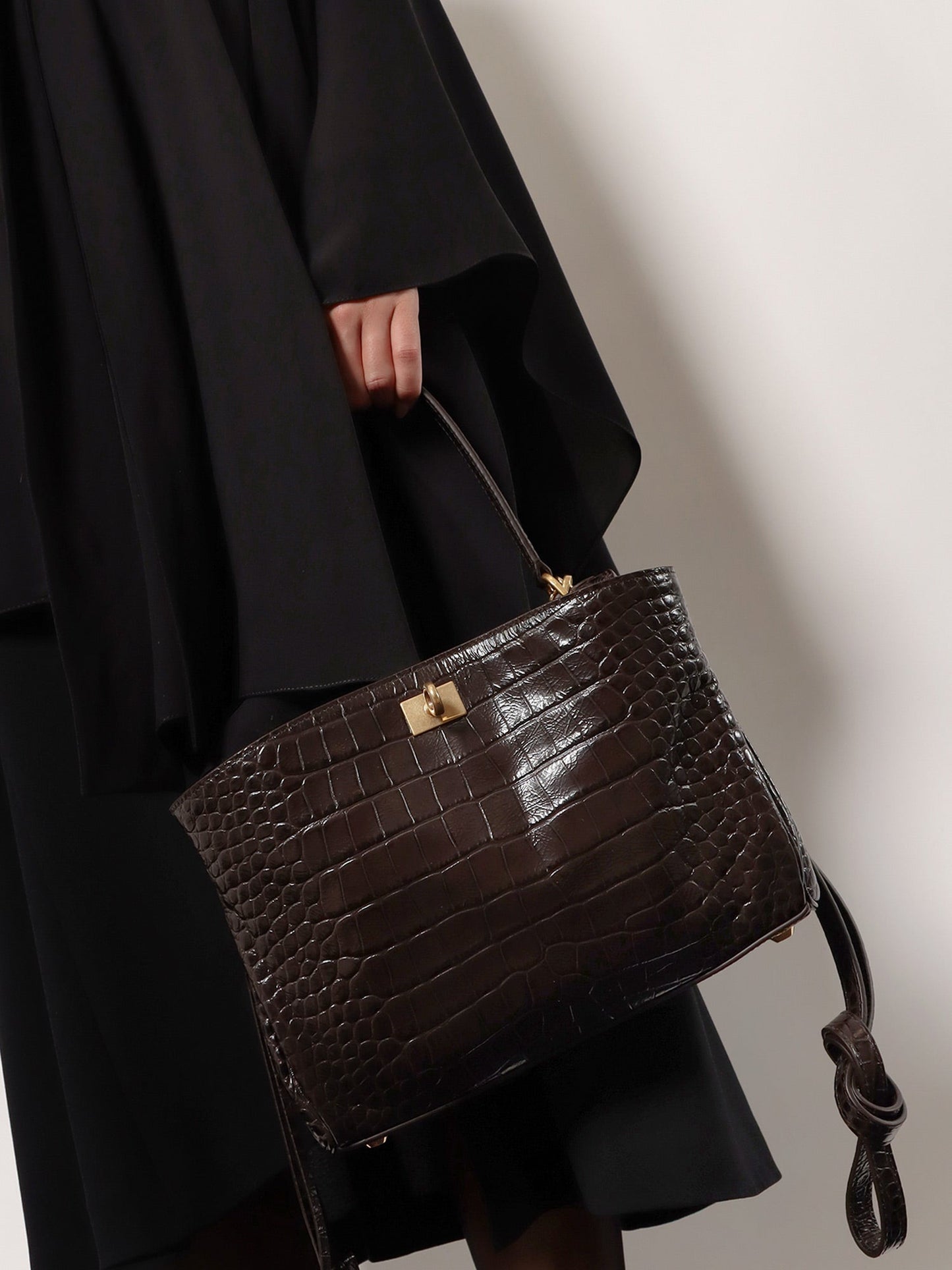 Balenciaga Women Rodeo Leather Shoulder Bag With Croco Effect