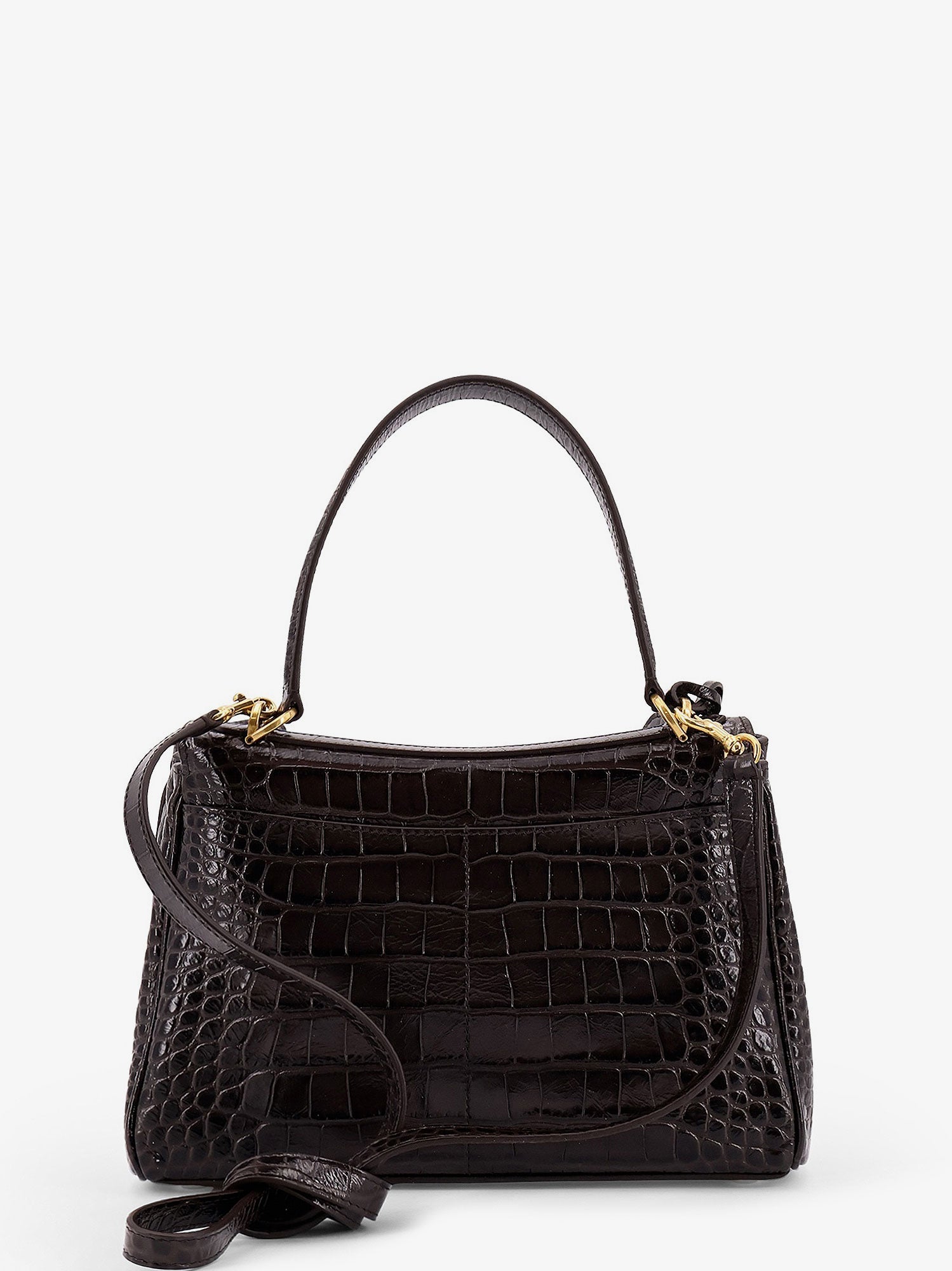 Balenciaga Women Rodeo Leather Shoulder Bag With Croco Effect