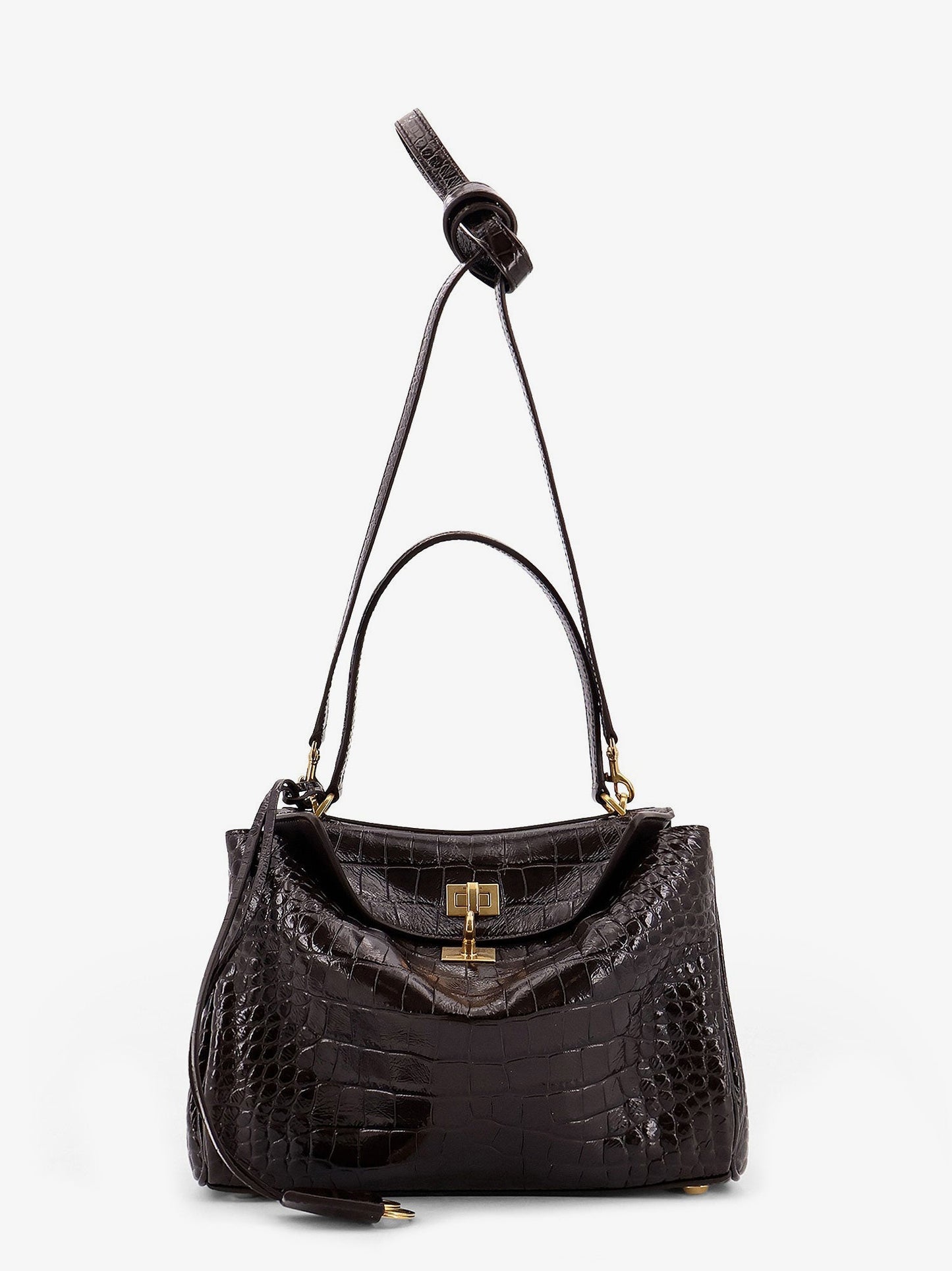 Balenciaga Women Rodeo Leather Shoulder Bag With Croco Effect