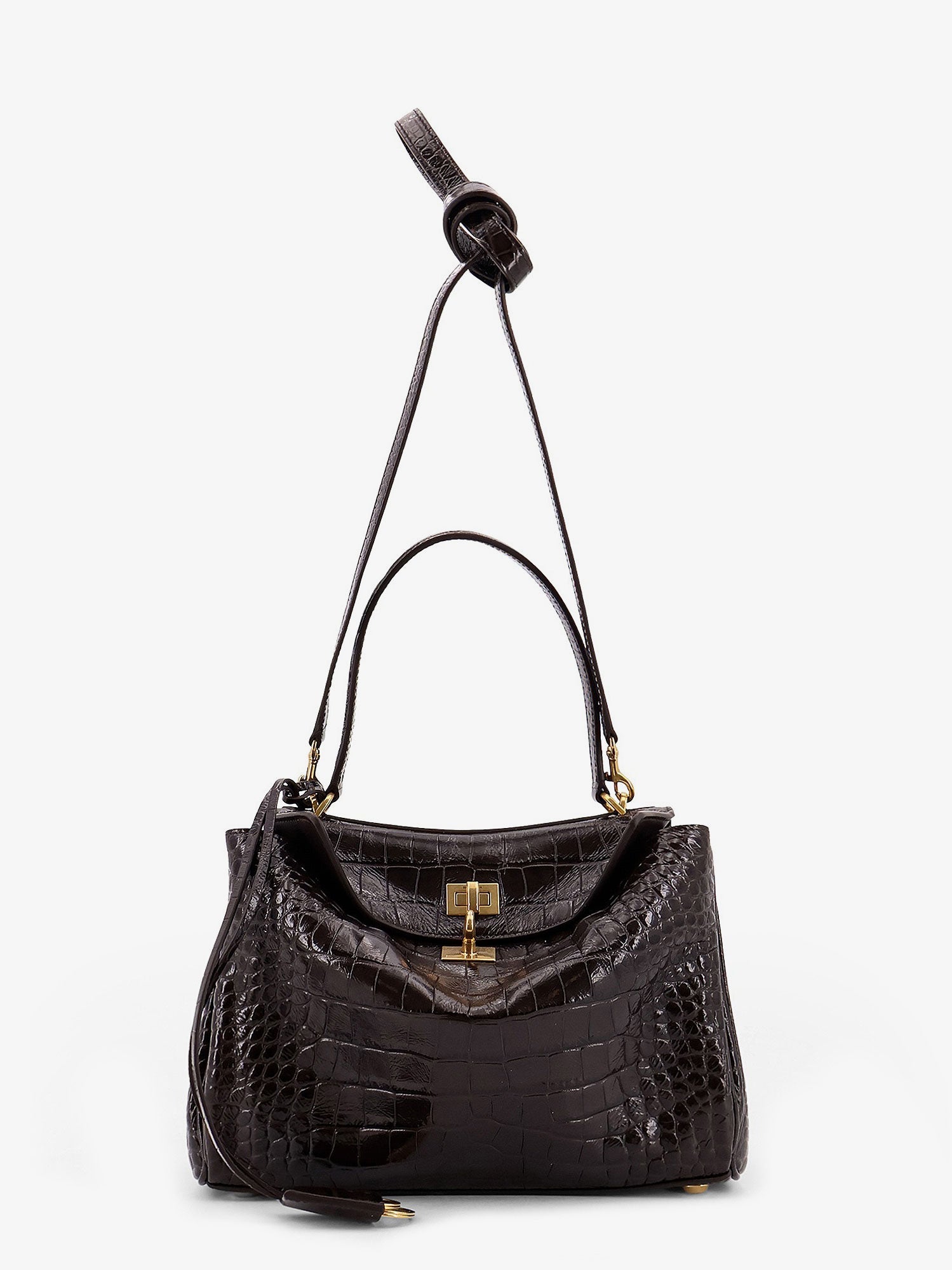 Balenciaga Women Rodeo Leather Shoulder Bag With Croco Effect