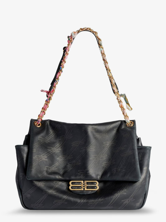 Balenciaga Women Darling Leather Shoulder Bag With Bb Logo On The Front