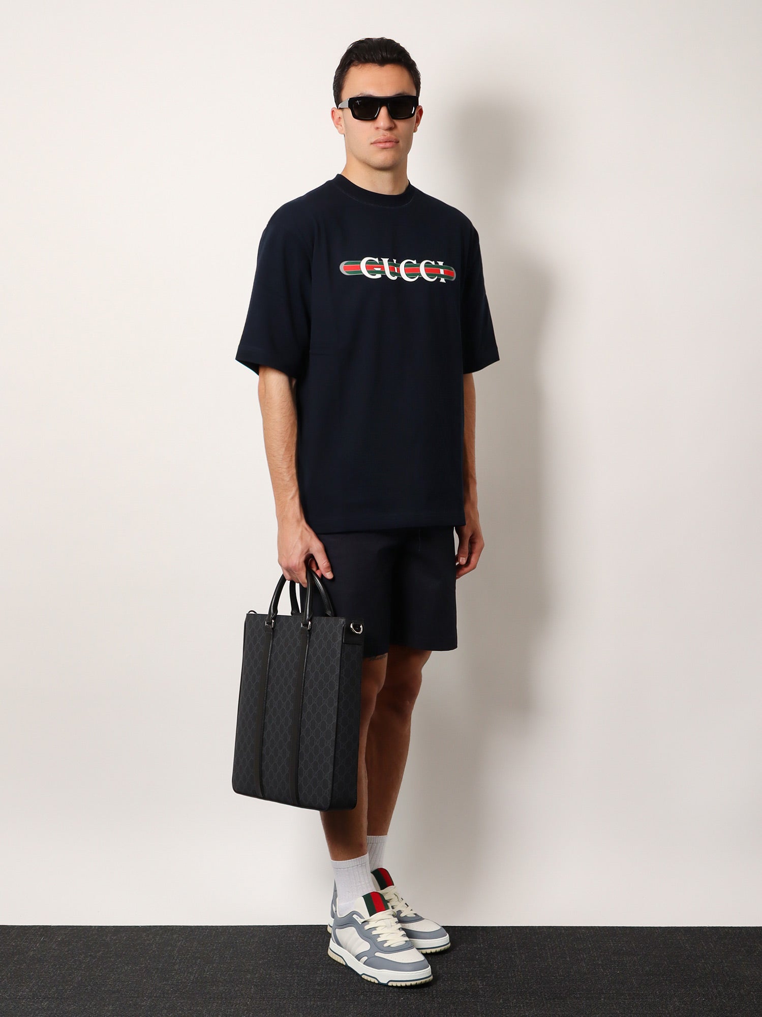 Gucci Men Gg Supreme Fabric Shopping Bag With Shoulder Strap