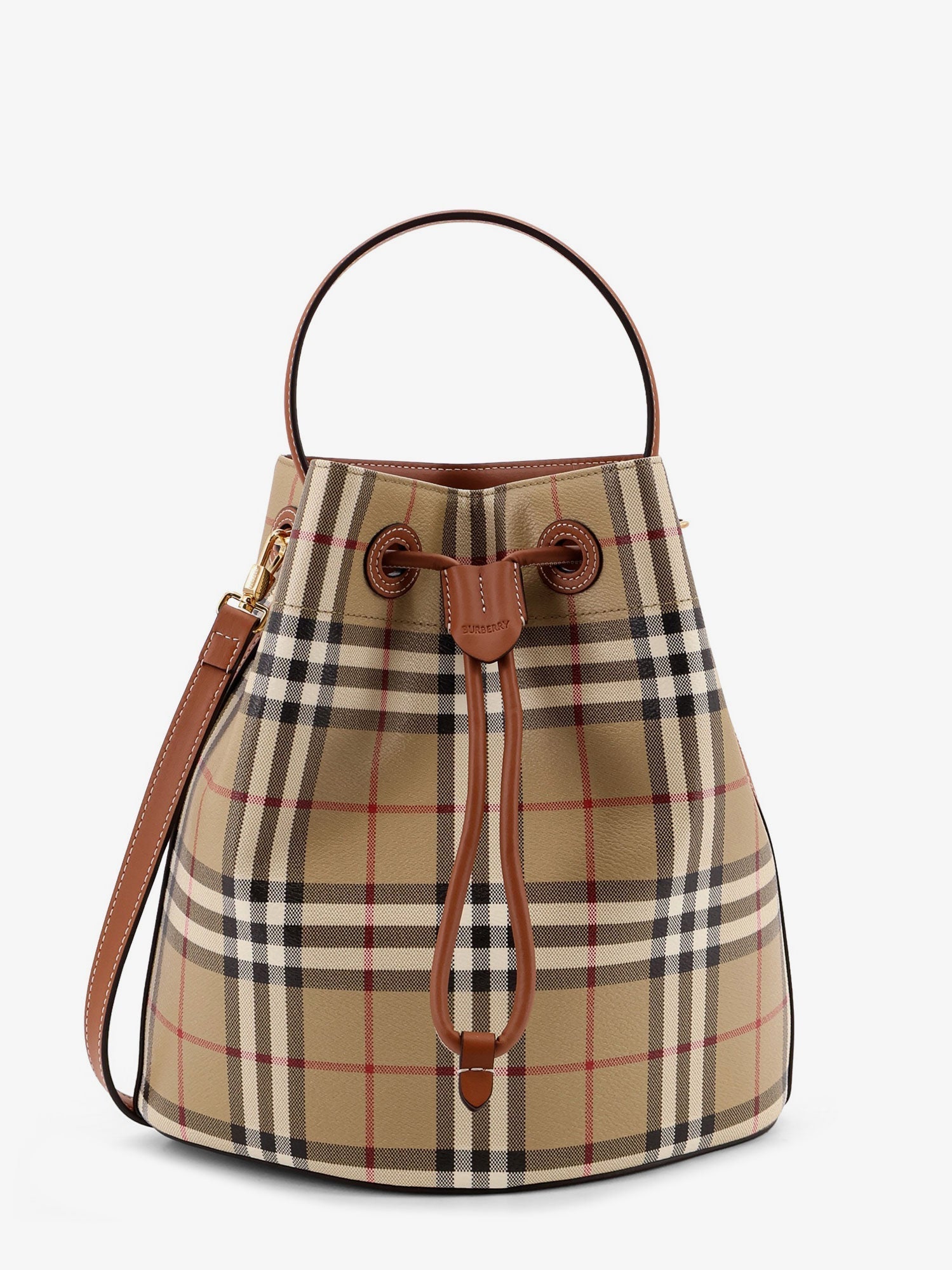 Burberry Women Coated Canvas Bucket Bag With Check Pattern