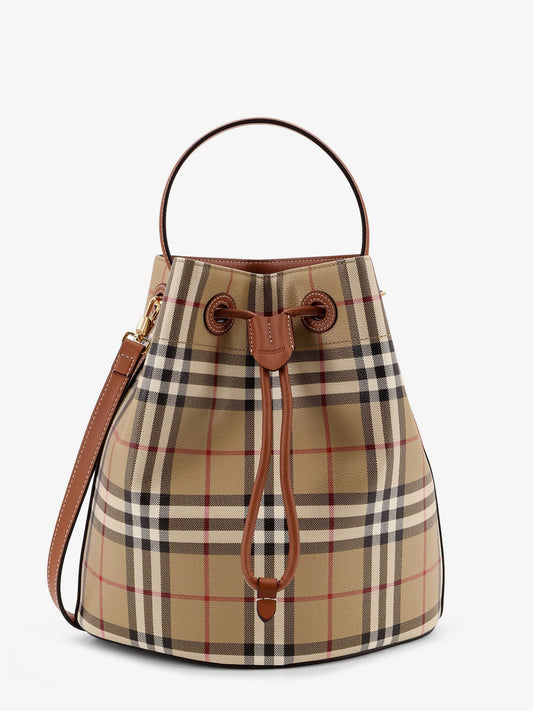Burberry Women Coated Canvas Bucket Bag With Check Pattern