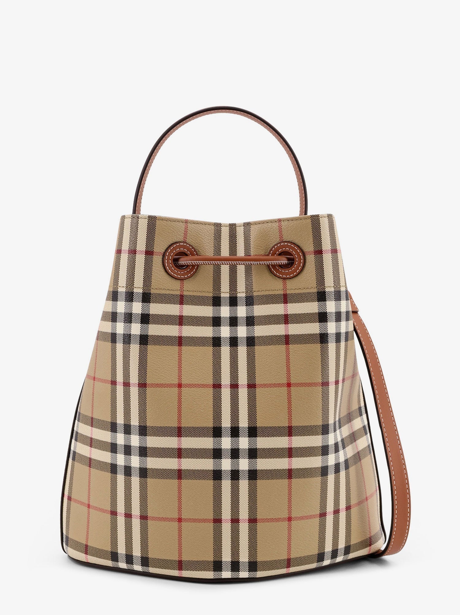 Burberry Women Coated Canvas Bucket Bag With Check Pattern
