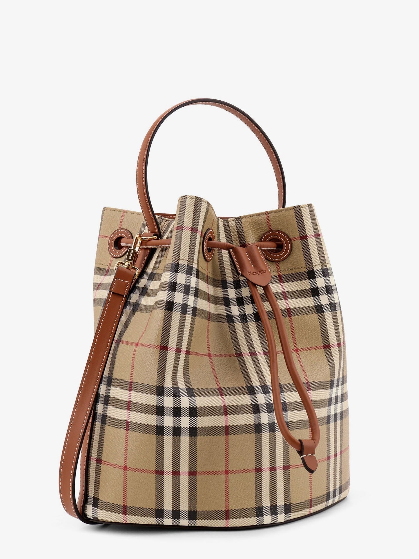 Burberry Women Coated Canvas Bucket Bag With Check Pattern