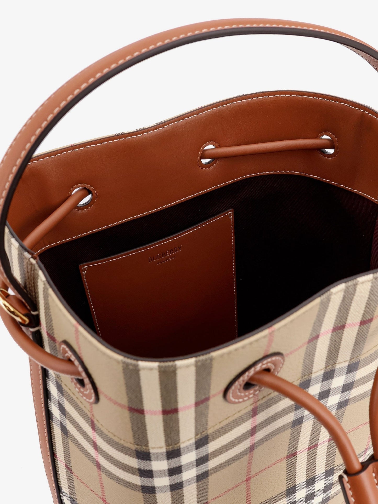 Burberry Women Coated Canvas Bucket Bag With Check Pattern
