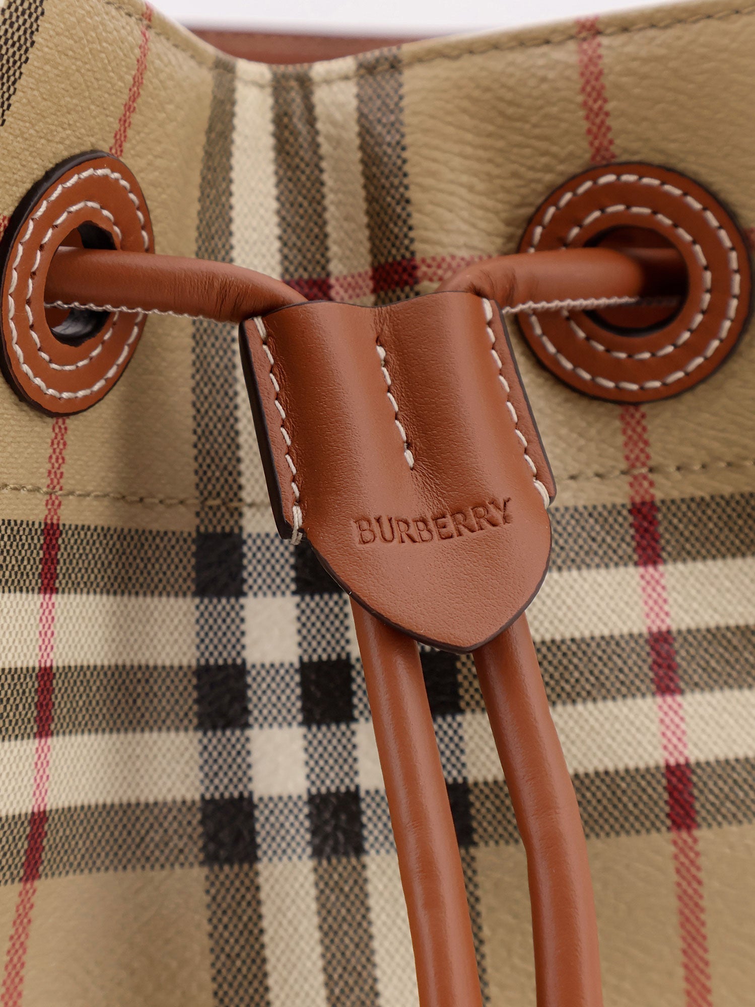 Burberry Women Coated Canvas Bucket Bag With Check Pattern
