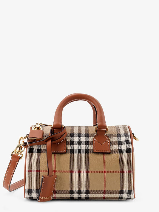 Burberry Women Coated Canvas Crossbody Bag With Check Pattern