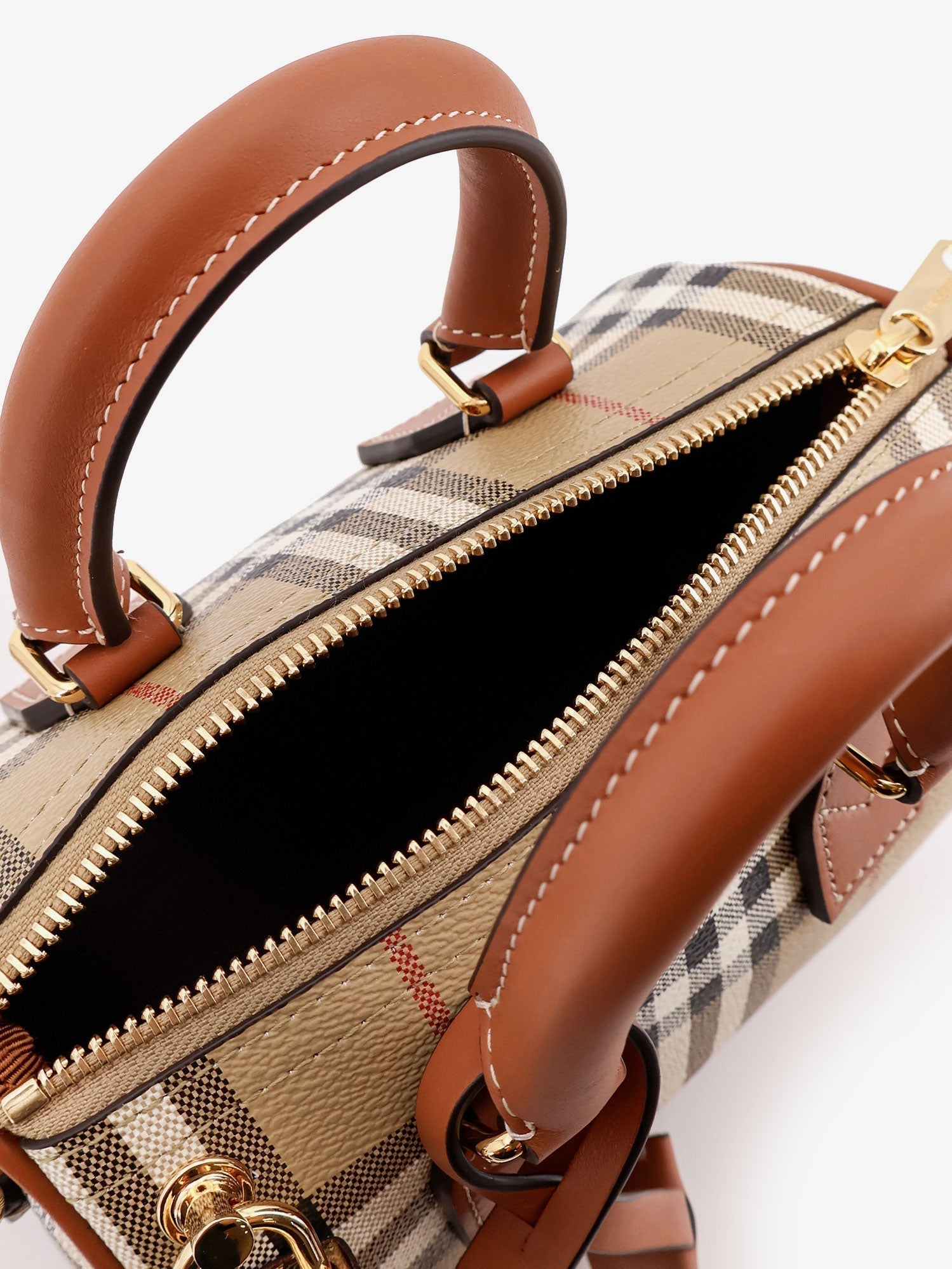 Burberry Women Coated Canvas Crossbody Bag With Check Pattern