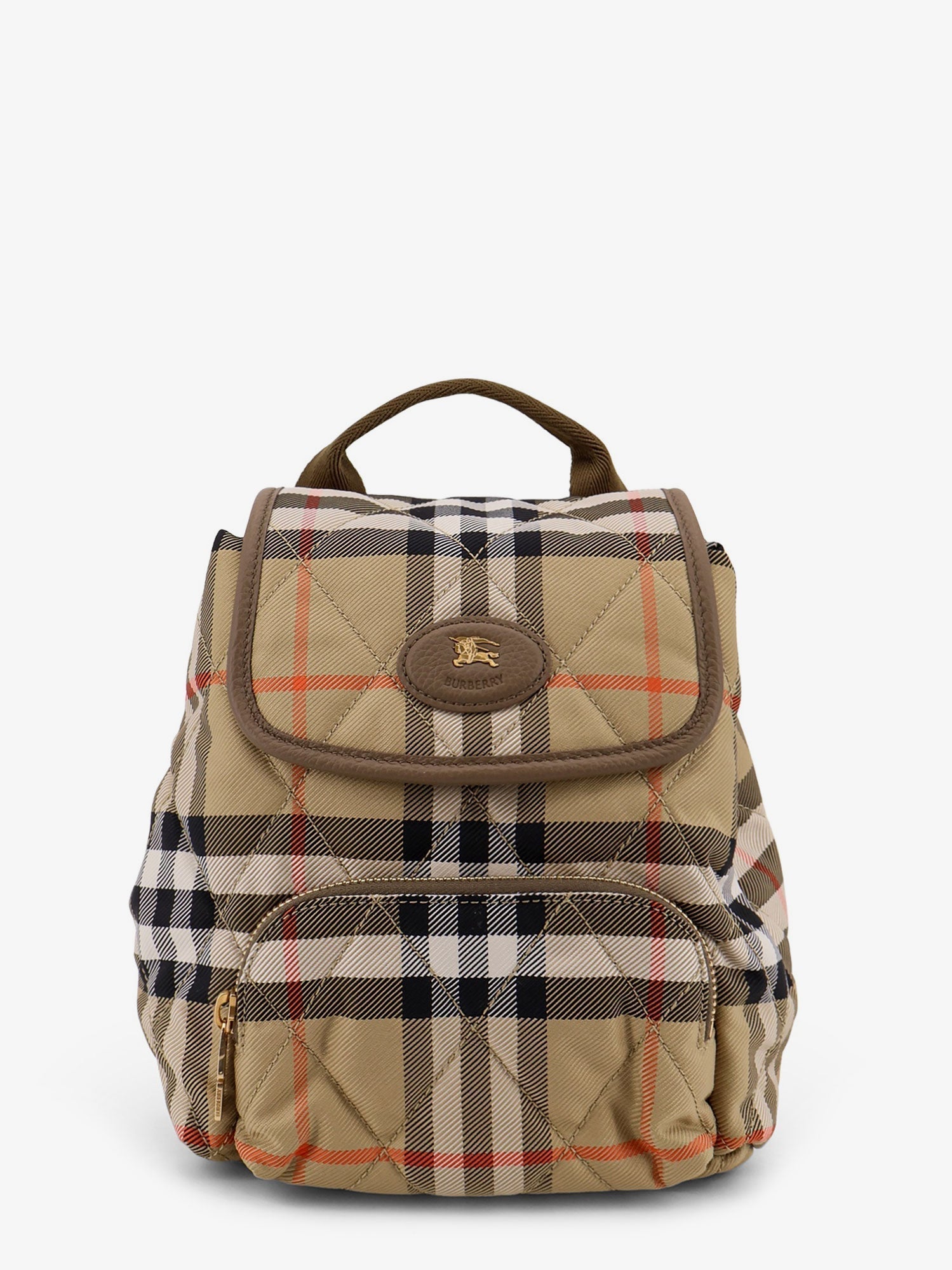 Burberry Women Horseshoe Check Nylon Backpack