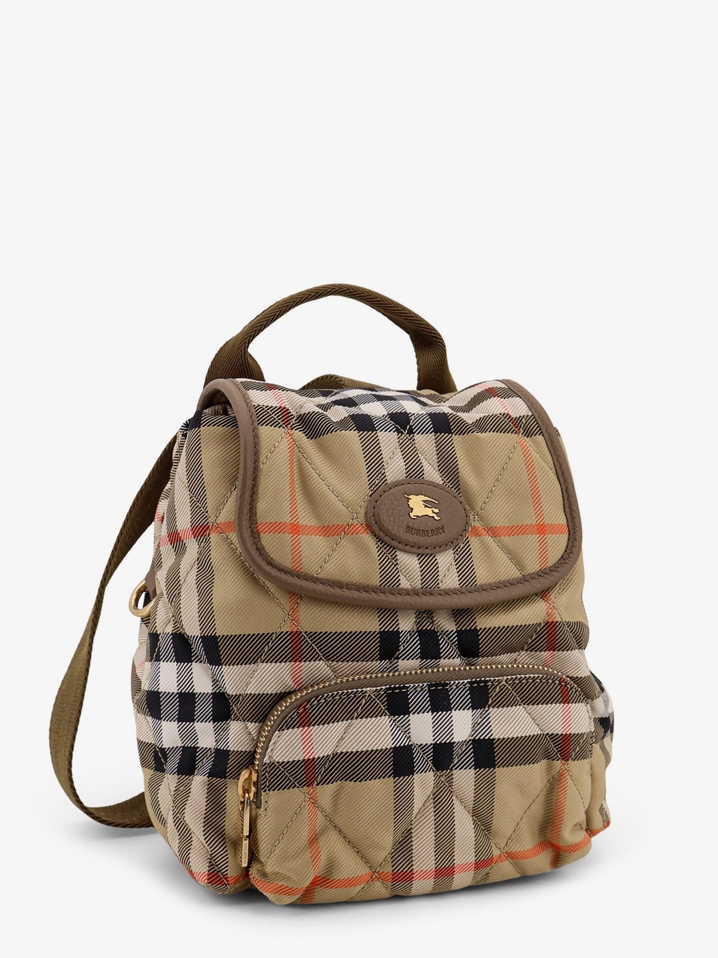 Burberry Women Horseshoe Check Nylon Backpack