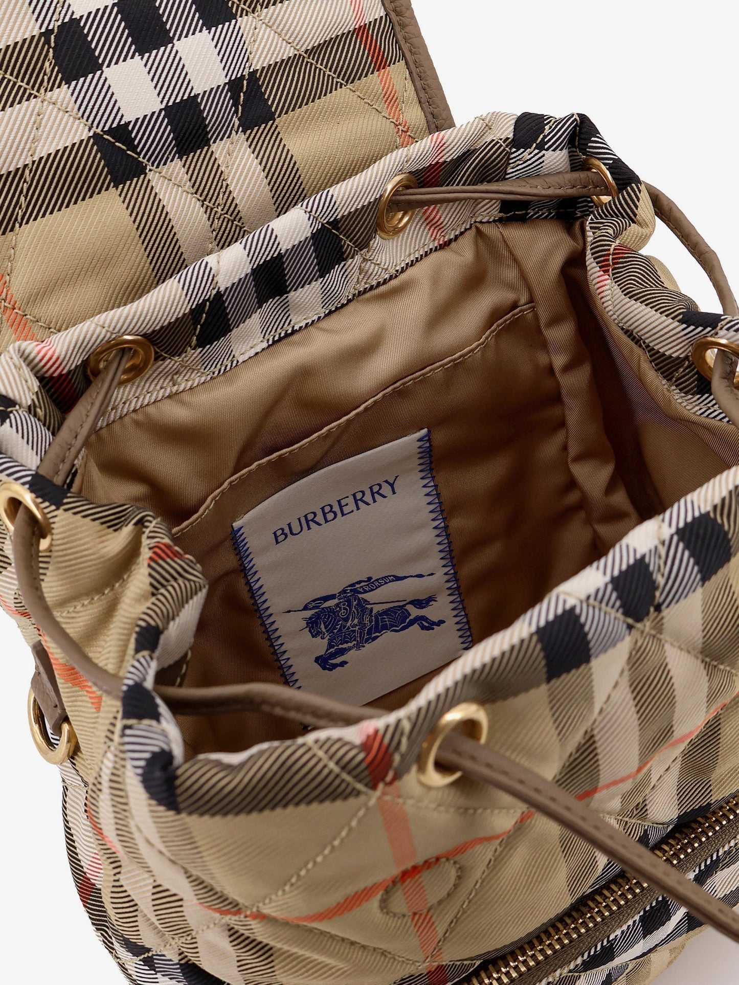 Burberry Women Horseshoe Check Nylon Backpack