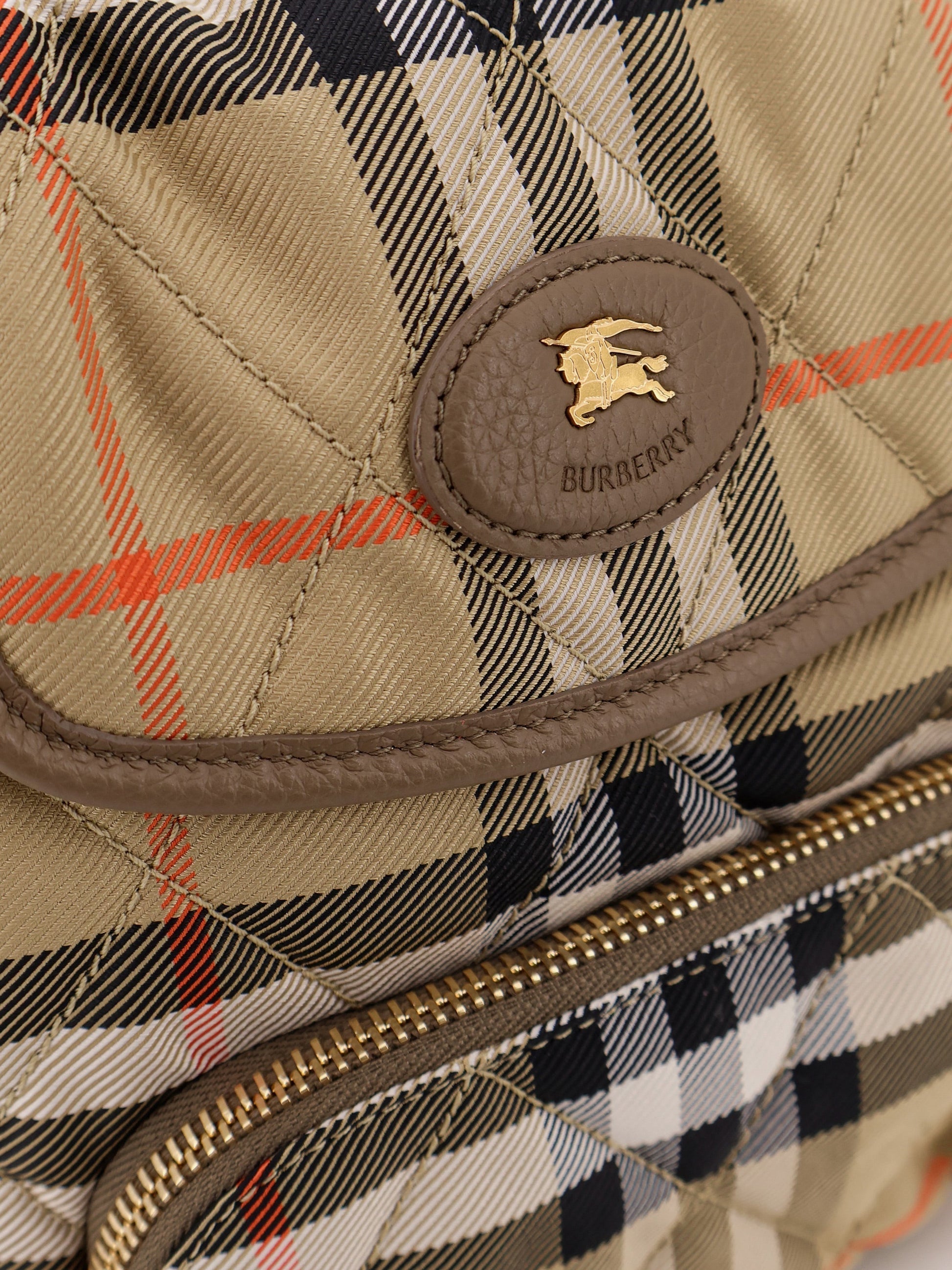 Burberry Women Horseshoe Check Nylon Backpack
