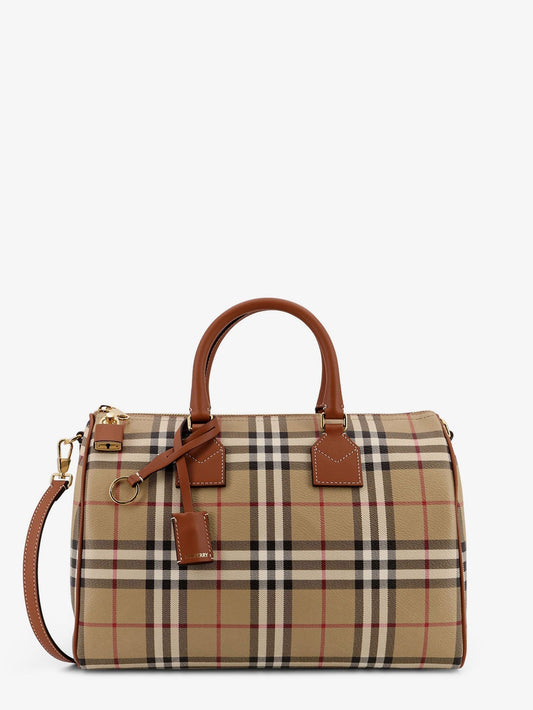 Burberry Women Coated Canvas Handbag With Check Pattern