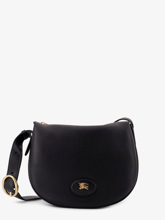 Burberry Women Hammered Leather Crossbody Bag With Logo Patch