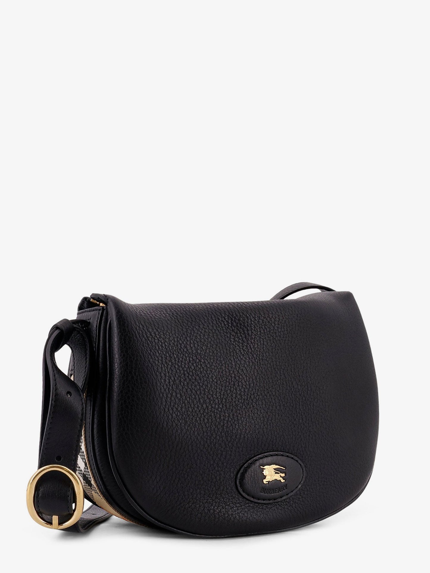 Burberry Women Hammered Leather Crossbody Bag With Logo Patch