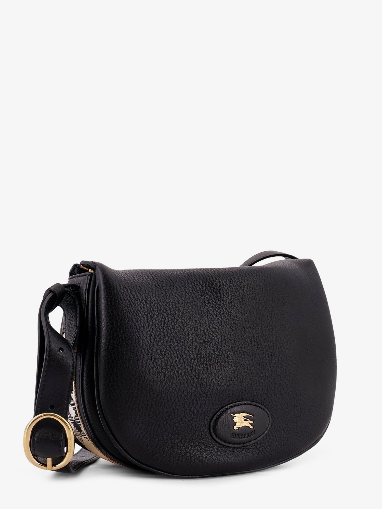 Burberry Women Hammered Leather Crossbody Bag With Logo Patch