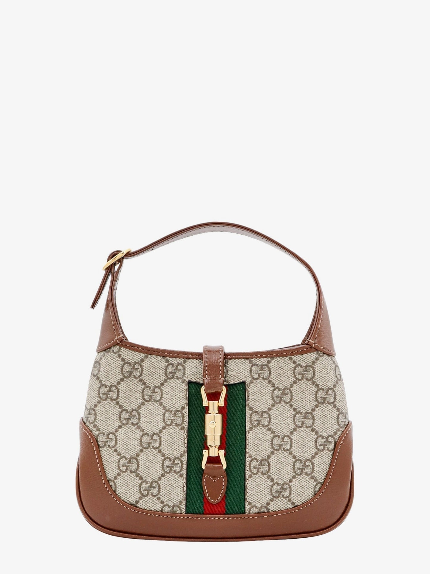 Gucci Women Gg Supreme Fabric And Leather Shoulder Bag With Iconic Web Band