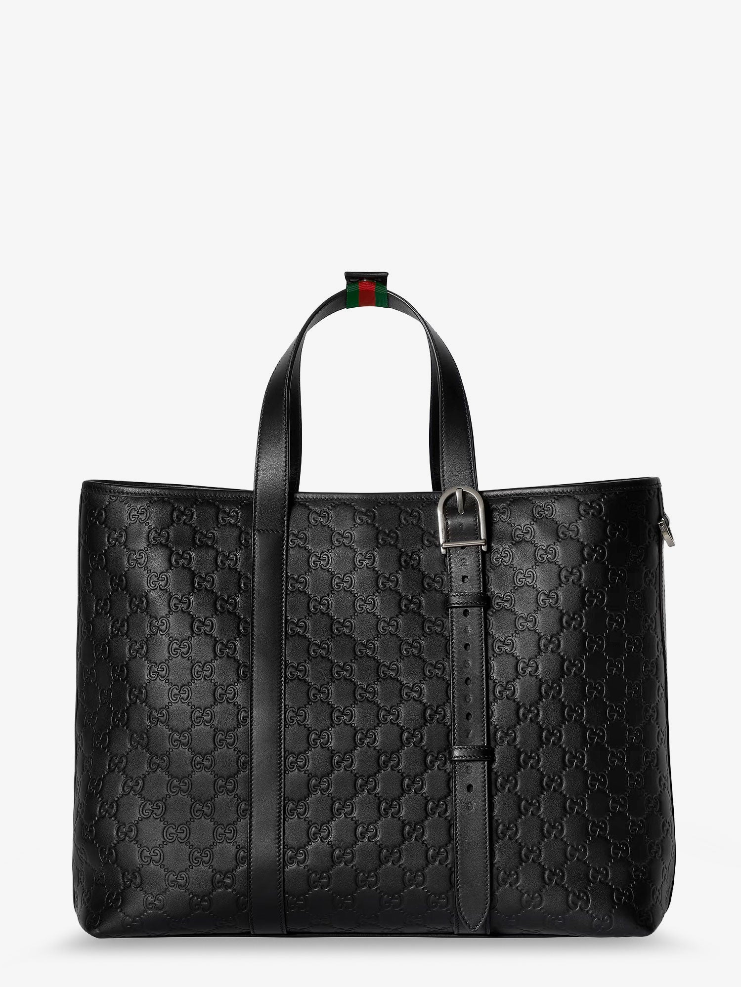 Gucci Men Gg Emblem Leather Shopping Bag With Embossed Gg Motif